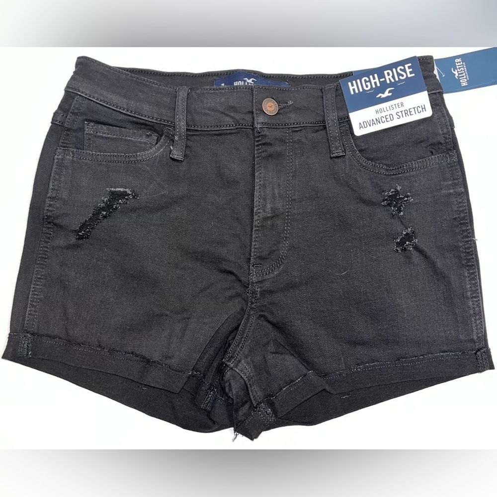 Hollister Women's Black High-Rise Advanced Stretch Jean Shorts